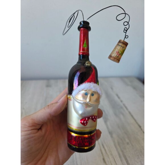 Santa wine glass AS IS ornament Xmas champagne glitter unique large tree - Picture 1 of 8